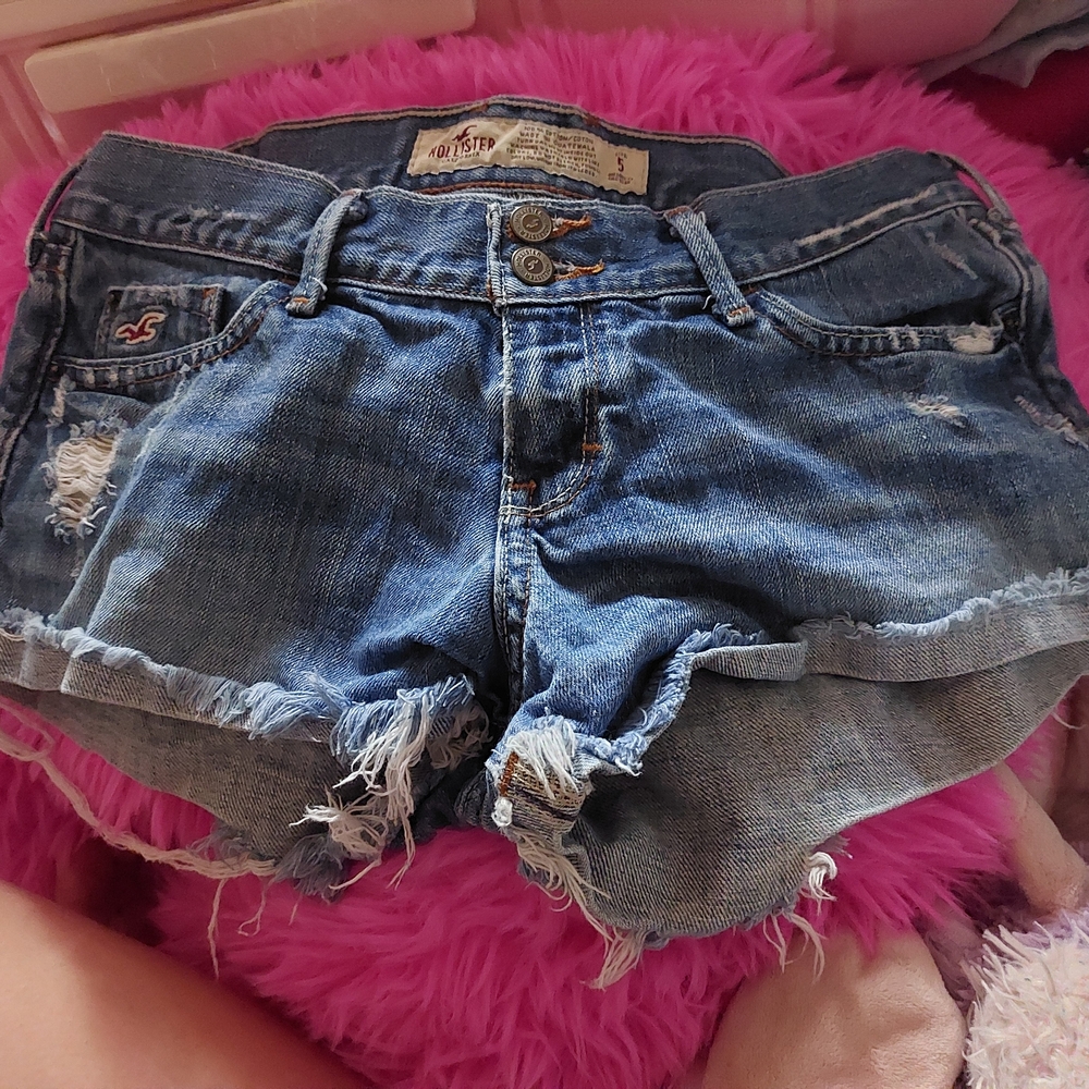 Vintage Hollister Low Waisted Blue Jean Shorts Distressed Cut-Off Style